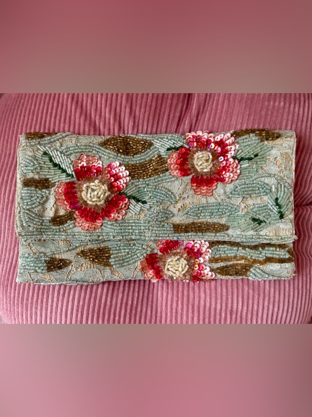 Vintage Y2K Christopher Livingston Hand-Beaded Floral Clutch